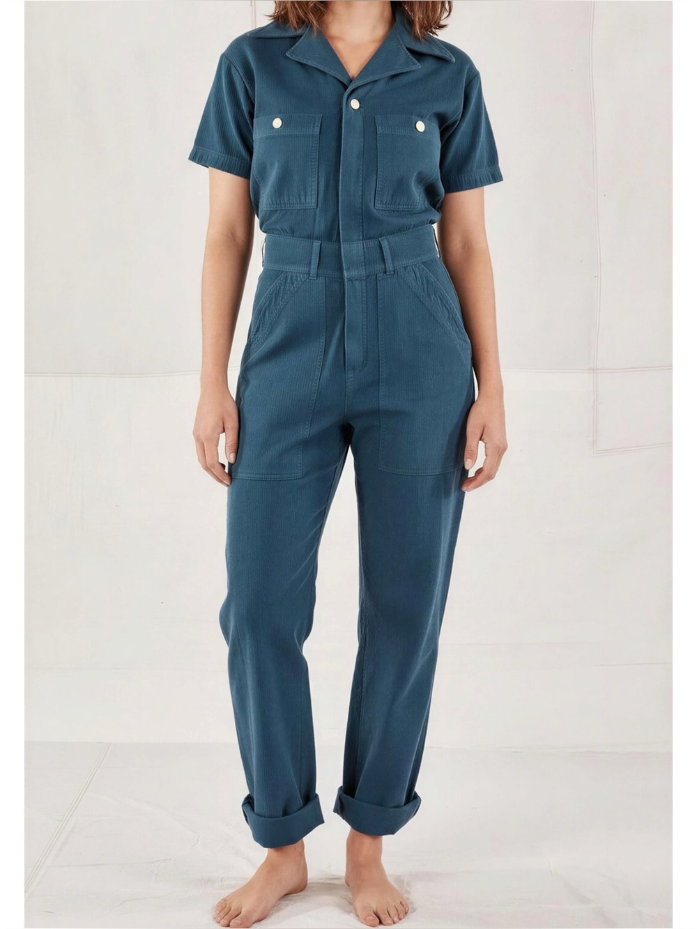 BIG BUD PRESS Heritage Short Sleeve Jumpsuit, Lagoon, XL